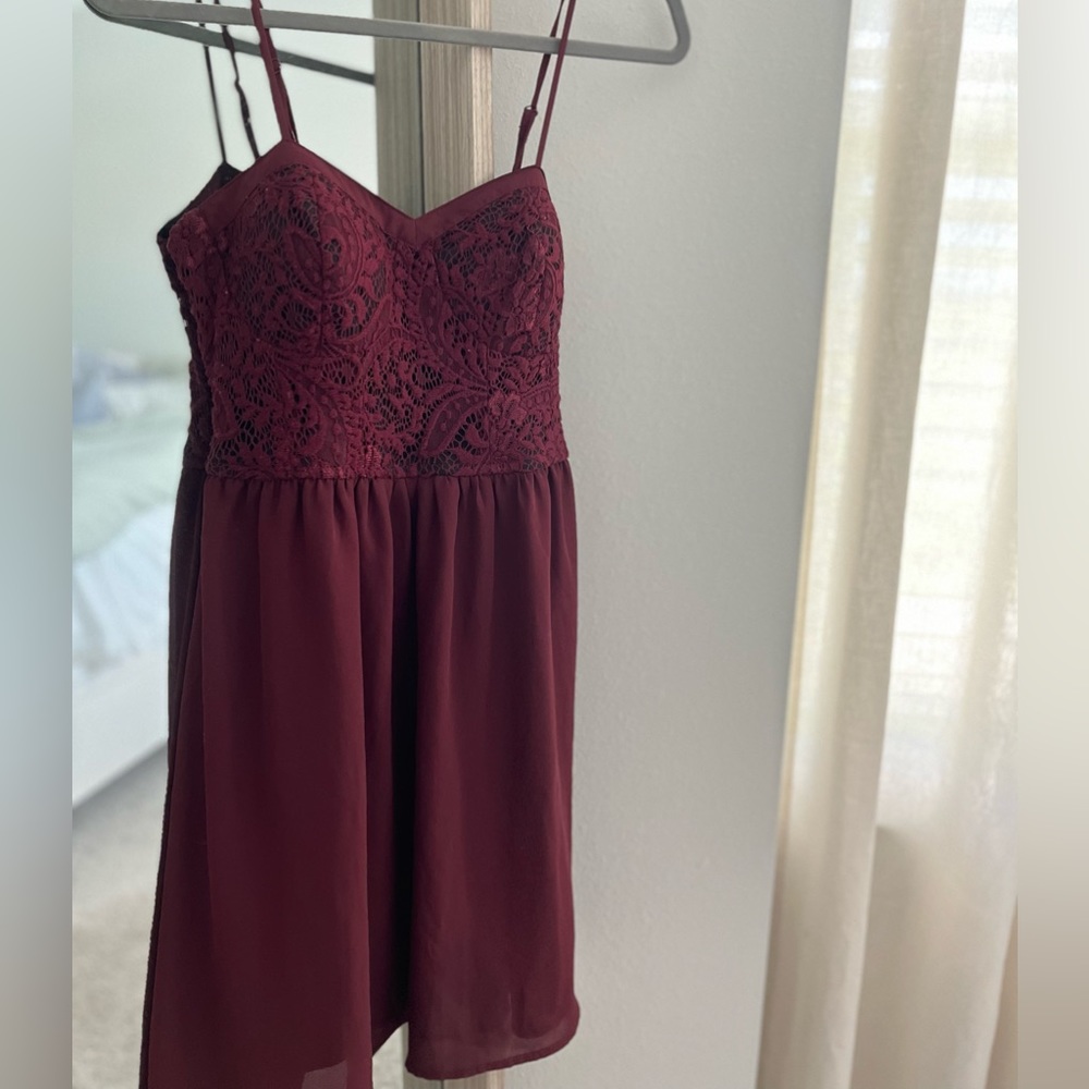 Xhilaration Burgundy Wine Flirty Lace Dress
